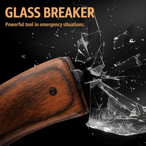 Pocket Knife for Men with Wood Handle & Glass Breaker & Pocket Clip - 3.66" Sharp Blade - Tactical Self Defense Folding Knives for Men Women Hunting Camping Military Survival Hiking Work EDC 0207