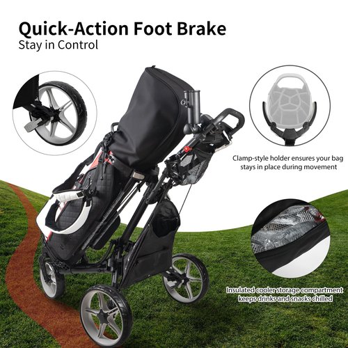 Caddytek CaddyLite One Swivel V8 Golf Push Cart – 3 Wheel Lightweight Folding Trolley with 360° Swivel Front Wheel, Cooler Basket, Umbrella and Drink Holder, Adjustable Handle