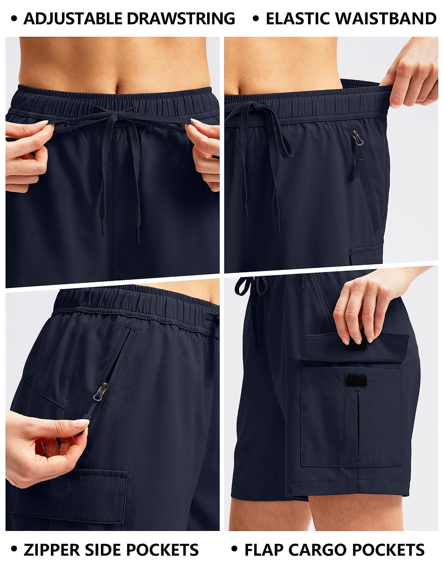 SANTINY Women's 5''/ 7'' Hiking Cargo Shorts Quick Dry Lightweight Summer Shorts for Women Athletic Golf Zipper Pockets(Navy_S)