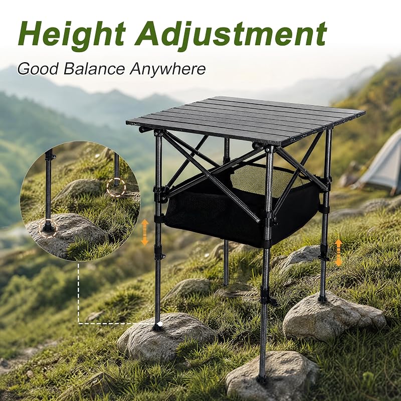 Camping Table 19.7in x 20.9in with Adjustable Height, Black - CAPASTEC Variation: Black
