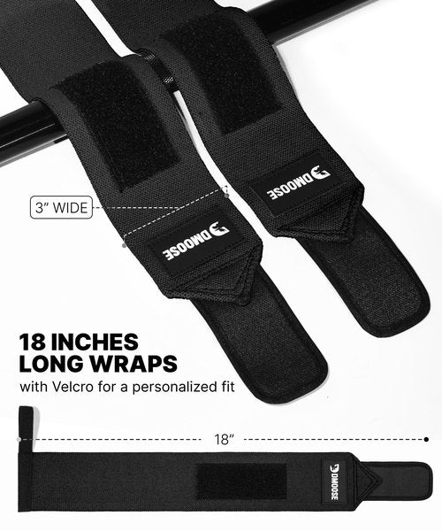 DMoose Wrist Straps for Weightlifting 12 and 18 Inches Thumb Loops with Wrist Support for Workouts Powerlifting Wrist Straps for Weight Lifting Men and Women Black II
