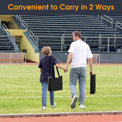 Halituny Stadium Seat for Bleachers with Back Support, Portable Bleacher Seat with Wide Comfy Padded Cushion, Metal Hook, Folding Stadium Chair with Shoulder Strap, Carry Handle, Cup Holder, Black