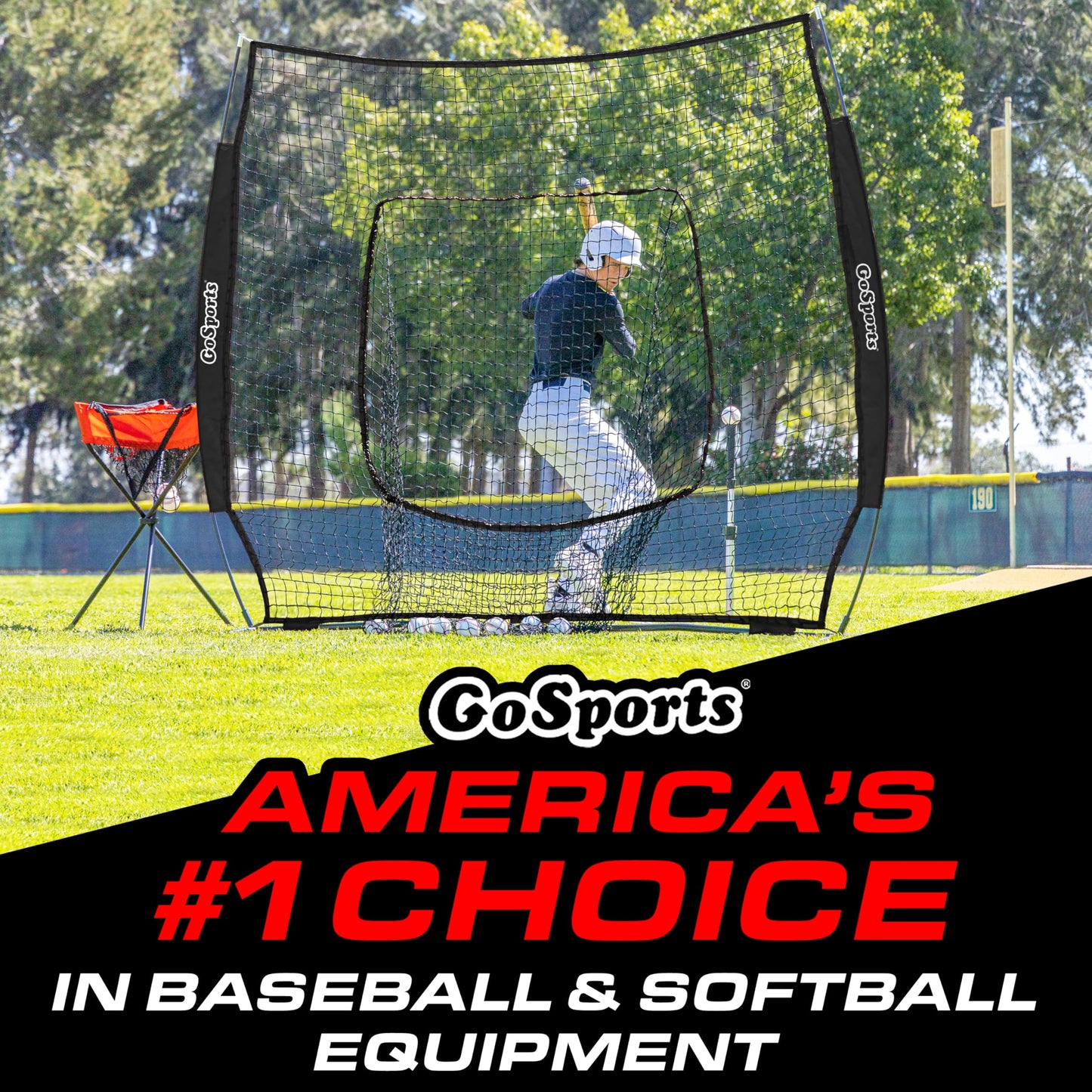 GoSports 7 ft x 7 ft Baseball & Softball Practice Hitting & Pitching Net with Bow Type Frame, Carry Bag and Strike Zone, Great for All Skill Levels