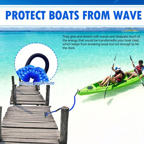 3ft Bungee Dock Lines (2-Pack) – Heavy-Duty Elastic Mooring Ropes for Boats, Jet Skis & Kayaks | Adjustable PVC Sleeve | 316 Stainless Steel Clip | Blue