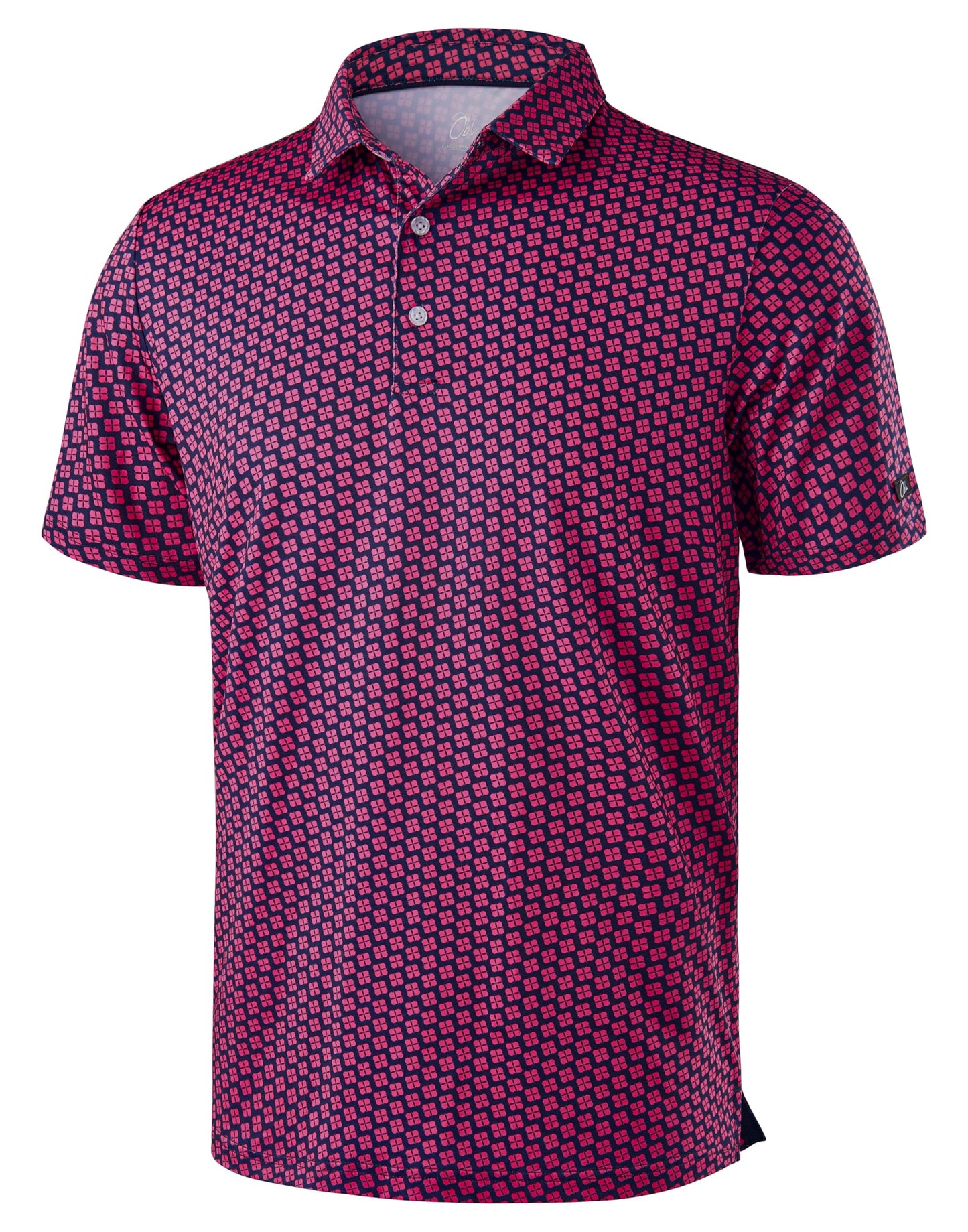 Obla Mens Golf Polo Shirts Short Sleeve Dry Fit Performance Moisture Wicking Casual Print Collared Golf Shirts for Men (Pink Flower_S)