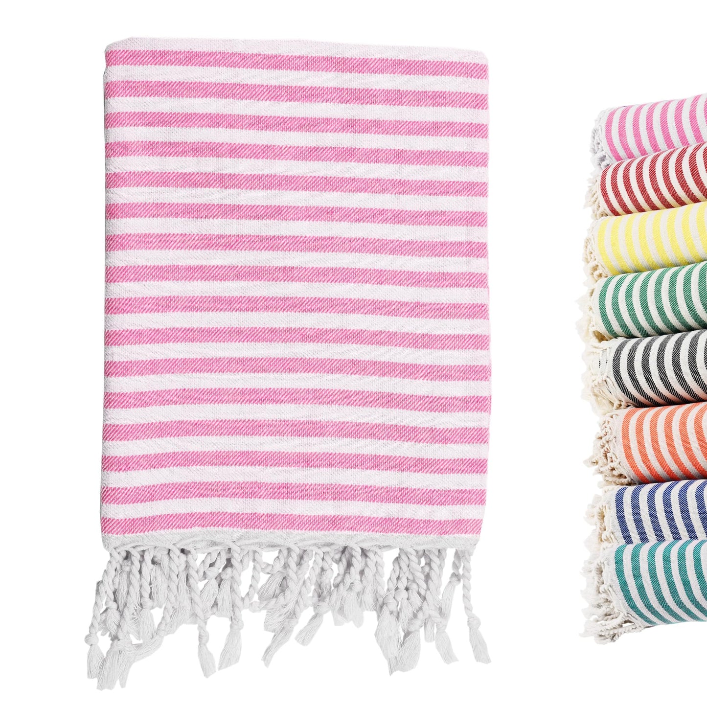 Tehoao Turkish Striped Beach Towels Bulk Oversized 39"x71" Large Bath and Pool Set Quick Dry Lightweight Travel Towel for Adult,100% Cotton TEBT-18-1pink