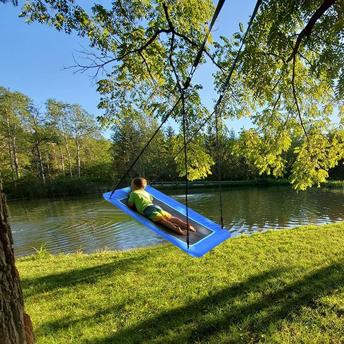 Trekassy 700lb 60" Rectangle Platform Tree Swing for Kids and Adults Waterproof 2 Hanging Straps (Blue)