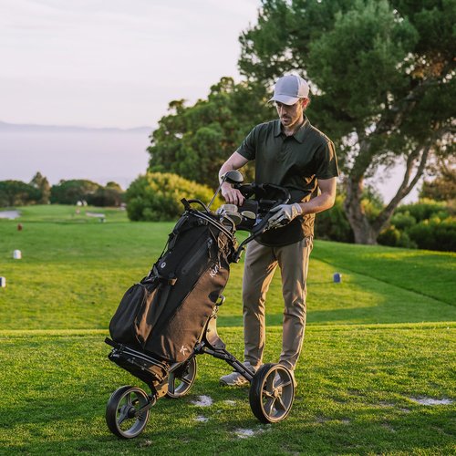 KVV 3 Wheel Foldable/Collapsible Golf Push Cart Ultra Lightweight Smallest Folding Size, New-Version Scorecard Holder Umbrella Holder Included