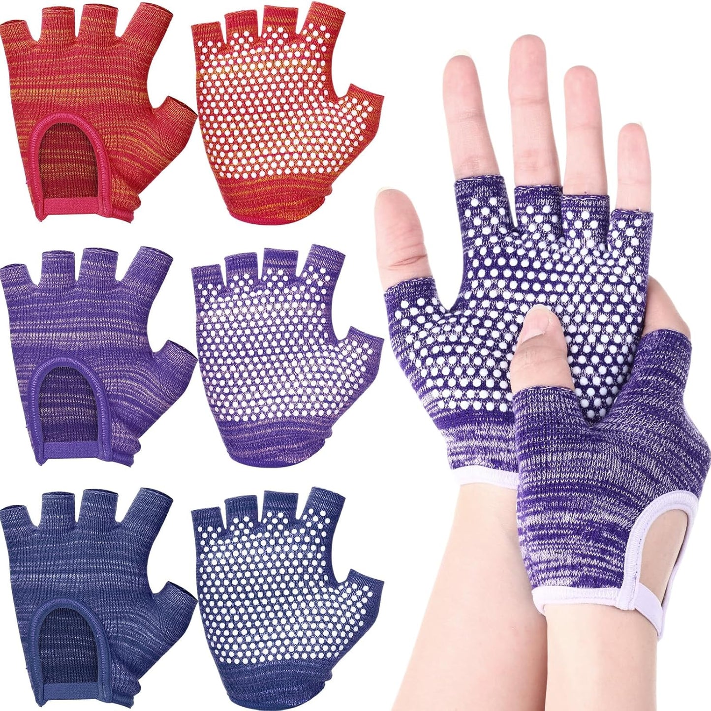 3 Pairs Silicone Yoga Gloves for Women Non Slip Fingerless Pilates Gloves for Gym Exercise Workout Weight Training Mitten One Size Fits Most Women Men