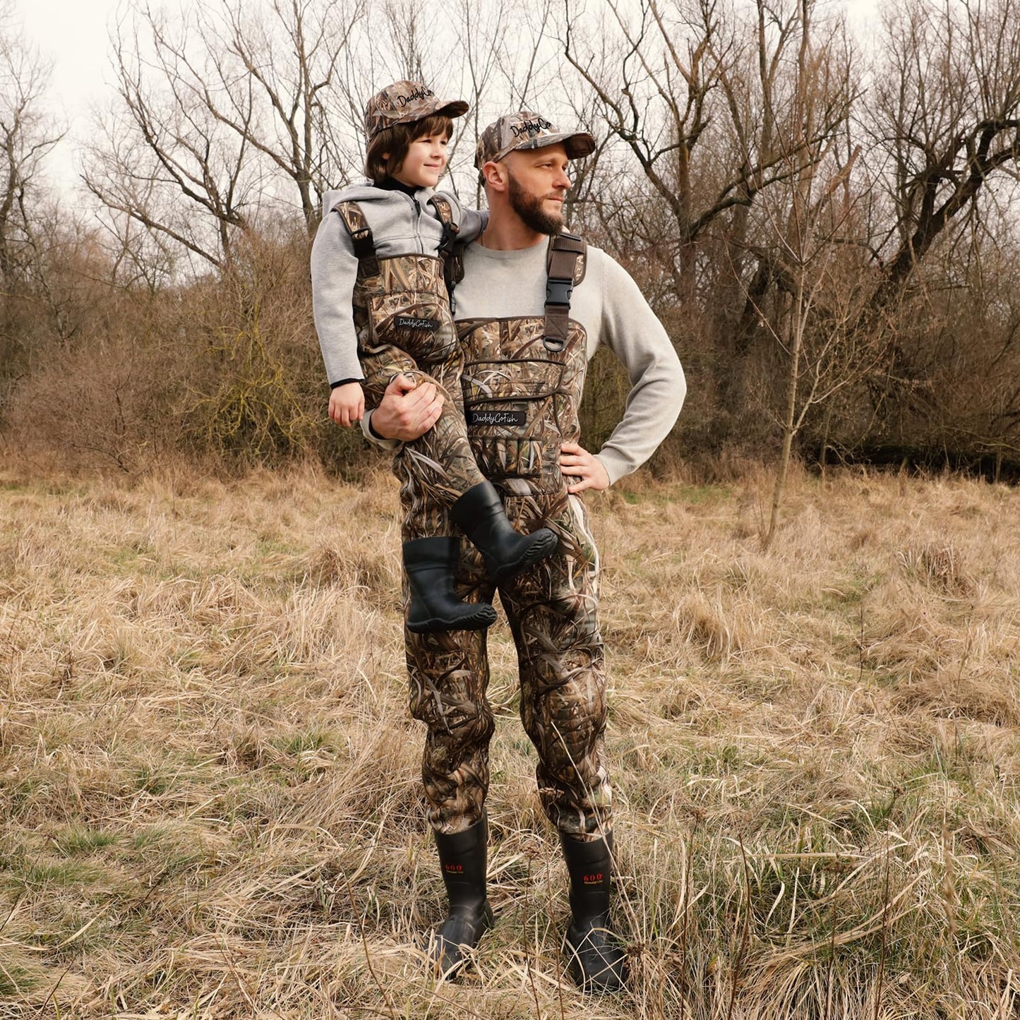 DaddyGoFish Neoprene Chest Waders for Kids and Adults, BootFoot, Fishing & Hunting with a Camouflage Caps, and a Wader Hanger