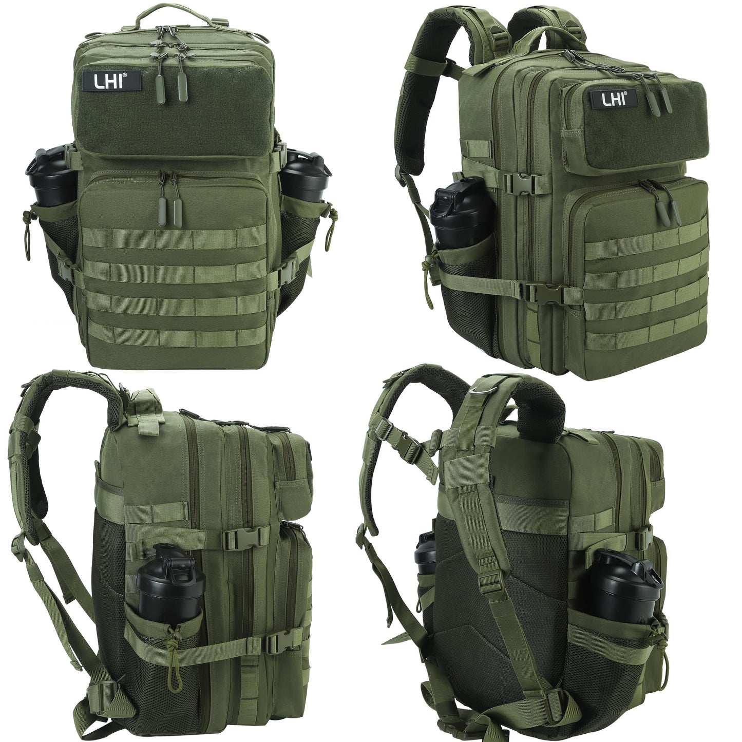 LHI Military Tactical Backpack for Men and Women 45L Army 3 Days Assault Pack Bag Large Rucksack with Molle System - Green