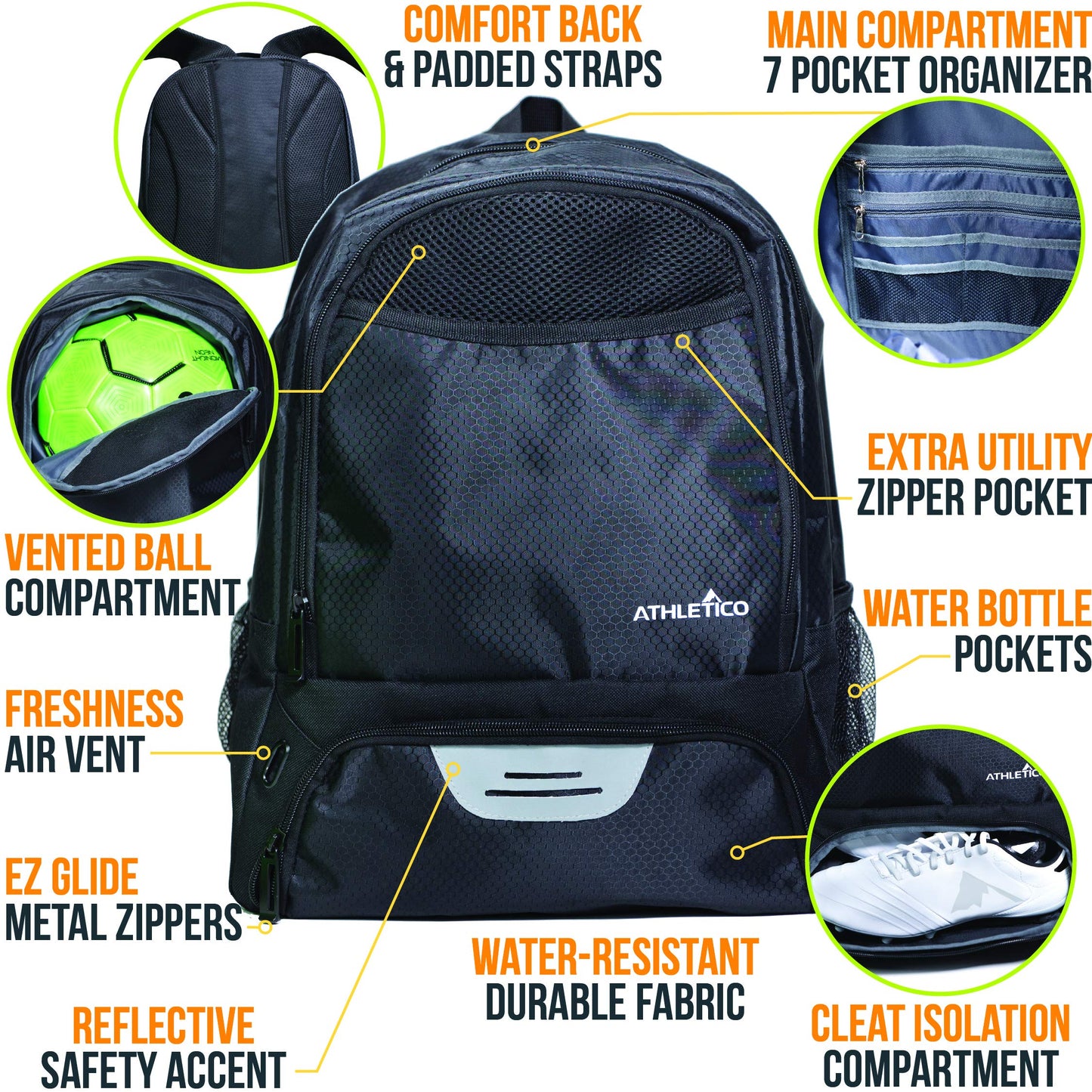 Athletico Youth Soccer Bag - Soccer Backpack & Bags for Basketball, Volleyball & Football | Includes Separate Cleat and Ball Compartment