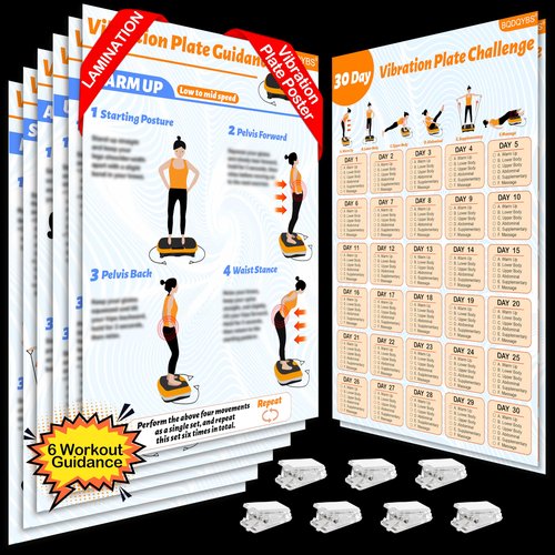 Vibration Plate Exercise Machine Poster - 6 Workout Guidance & 2 Pcs Planner, Comprehensive Whole Body Wave Vibrating Workout Chart