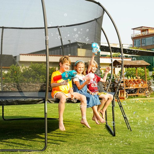 Gigu 14ft Home Trampoline - T-Socket Reinforced Frame, Double Zipper Entry, Ladder Included, Outdoor Specific Yard for Adults Kids