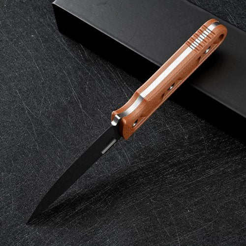 SDOKEDC Knives DC53 Steel 3.66“Tactical Fixed Blade Knife Micarta Handle with kydex sheath for Men EDC Outdoor Camping Survival Hunting (White stone wash+brown handle)