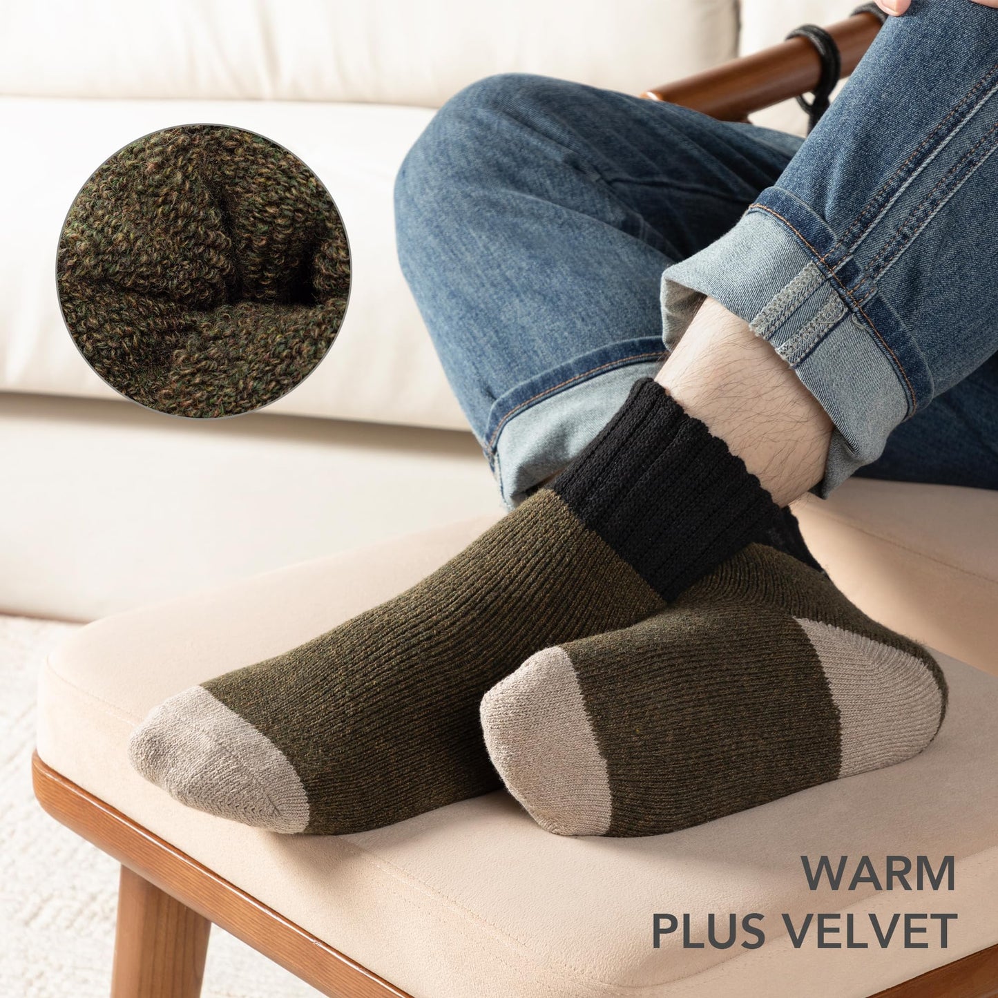 RockDove Men’s Thick Knit Wool Blend Crew Socks 3 Pairs