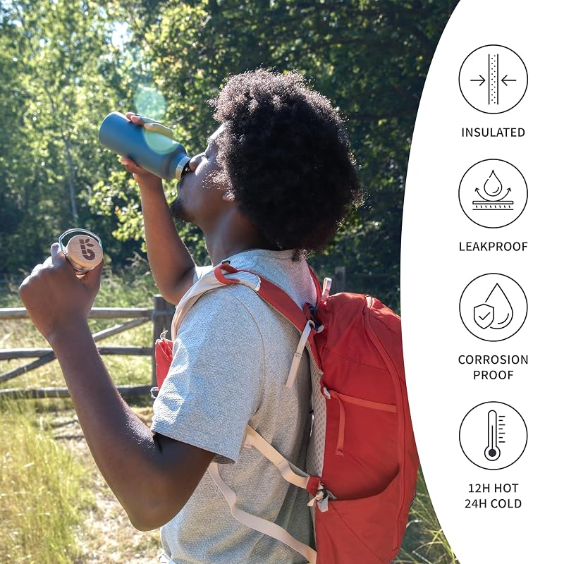 Aegean Blue Bambaw 12 oz Insulated Water Bottle – Stainless Steel Hot & Cold Bottle, Wide Mouth, Fits Cup Holder