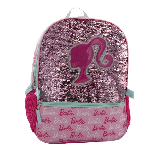 AI ACCESSORY INNOVATIONS Barbie 4 Piece Backpack Set, Sparkle & Shine with this Magic Flip Sequin School Bag for Girls with Zip Front Pocket, Pink