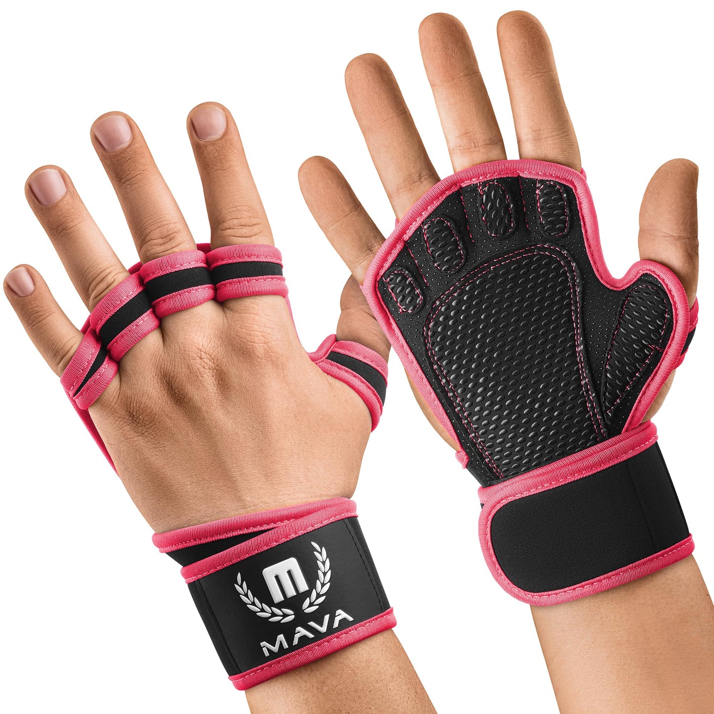 Mava Sports Open Gym Gloves with Integrated Wrist Support – Padded Weight Lifting Gloves for Men & Women – Silicone Grip Fingerless Workout Gloves for Cross Training & Fitness – 1 Pair