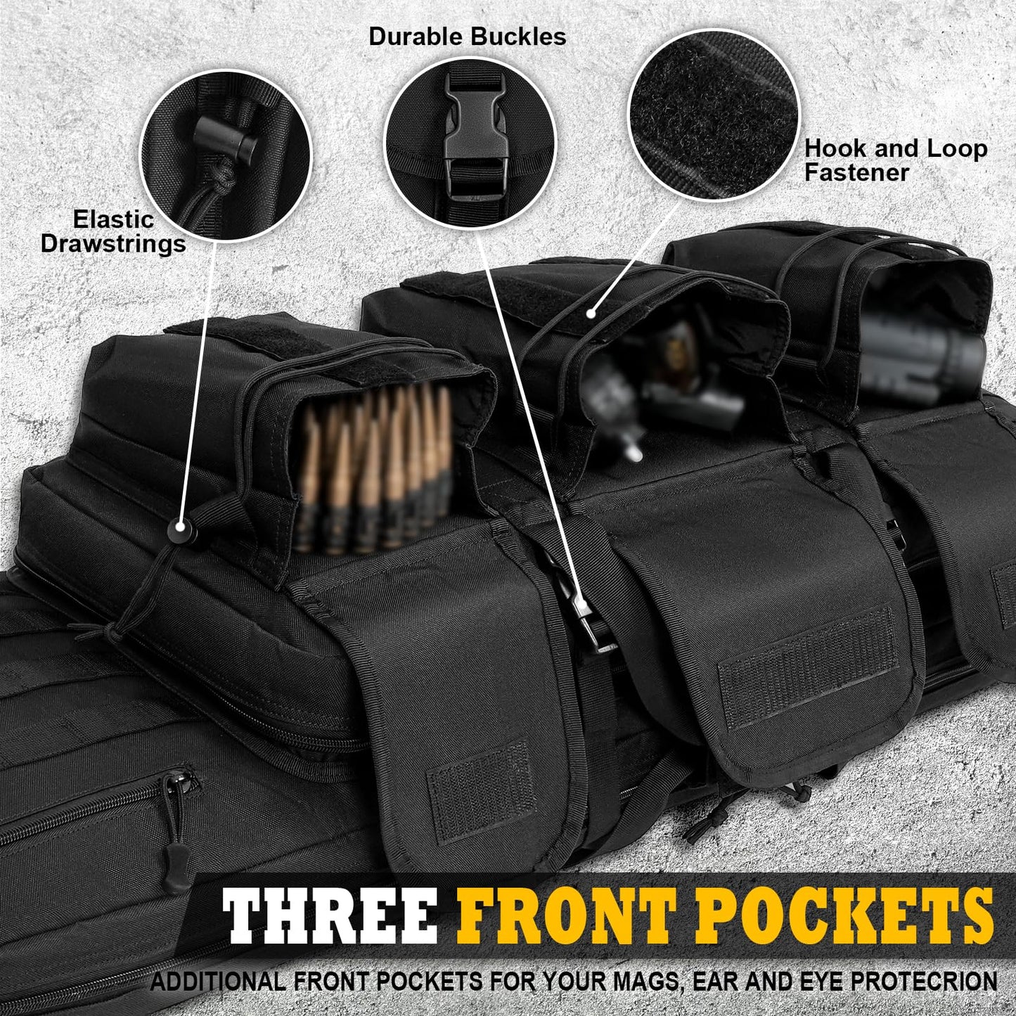 DULCE DOM Double Rifle Case, Soft Tactical Backpack for Hunting Shooting Range, Dual Storage Gun Bag for 2 Rifles & Pistols with Lockable Zippers & MOLLE System(Black, 36", Stowaway Backpack Straps)