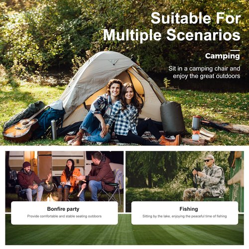 LET'S CAMP Camping Chair 2 Pack Folding Chair with 3-Can Cooler Bag Portable Lawn Chair with Cup Holder,Storage Pocket, Supports 225LBS, Collapsible Chair for Camp, Beach, Picnic (Blue)