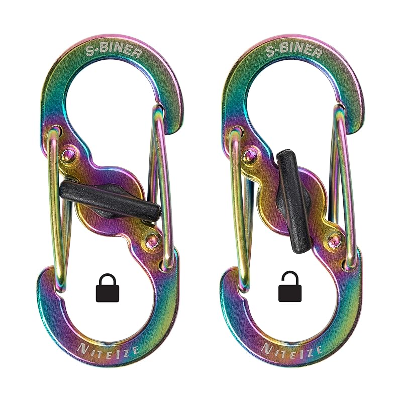 S-Biner MicroLock Spectrum 2-Pack Locking Keychain Carabiners (Stainless Steel)