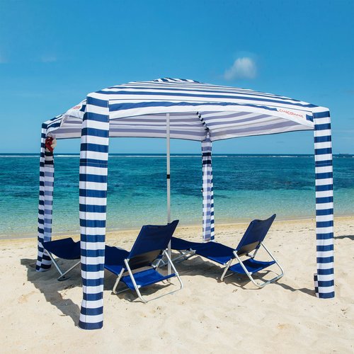 CoolCabana Beach Shade Tent - Easy Setup, UPF 50+ Protection, Large & Medium Sizes, Compact & Wind Resistant - Beach Cabana for The Whole Family - Navy Stripes, Medium