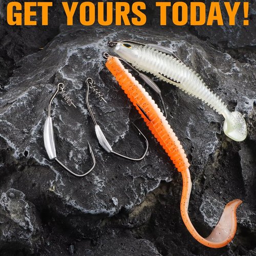 Dovesun 12PCS Weighted Swimbait Hooks Weighted Fishing Hooks for Saltwater Freshwater EWG Worm Weedless Hooks for Bass Fishing 4/0 & 1/8OZ