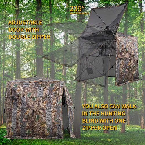 FUNHORUN Hunting Blind 360 Degree See Through Ground Blind with Carrying Bag, 2/3 Person Pop Up Camouflage Tent Portable Concealed Shelter