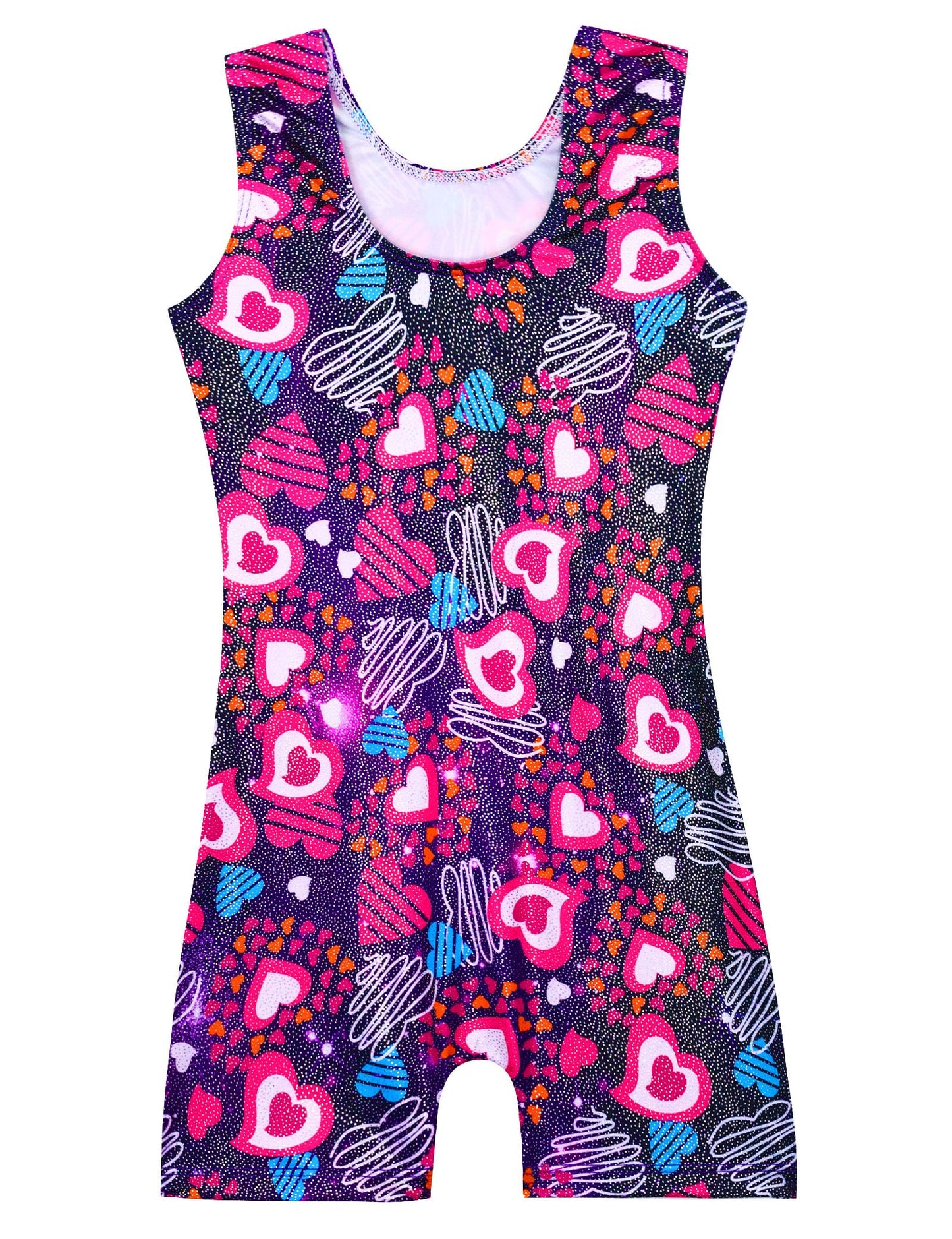 Domusgo Leotard for Girls Gymnastics Size 3t 4t Sparkly Pink Heart Love One Piece Biketard with Shorts