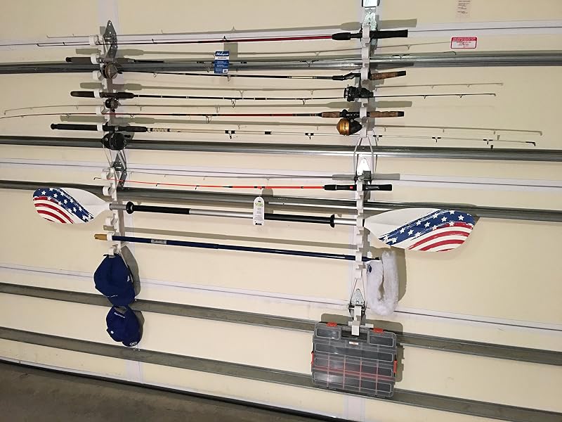 Garage Door Storage Rack for Fishing Rods & Paddles – Quick-Install Hooks