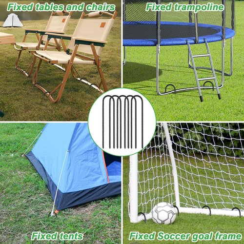 Gtongoko 12 Pack Trampoline Stakes Anchors High Wind, 12 Inch Ground Anchors Heavy Duty, Trampoline Tie Down Anchor Kit, Ground Stakes Galvanized Steel, U Shaped, Black
