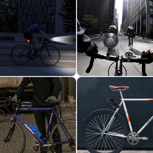 SODPE 8 Pack Bicycle Accessories, Bike Light Set USB Rechargeable, 1 Bike Water Bottle Holder, Bicycle Bag and 1 Bike Aluminum Bicycle Bell,Pump