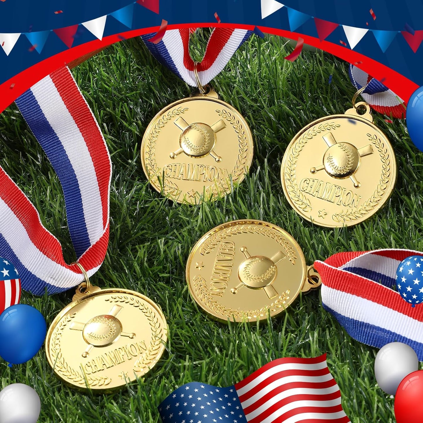 12 Pcs Baseball Medals for Award Golden Metal Medals for Kids Boys Adults Medals with Neck Ribbons Favors Competitions, Sports Events, Baseball Game Sports, Baseball Party Favors, 2 Inches