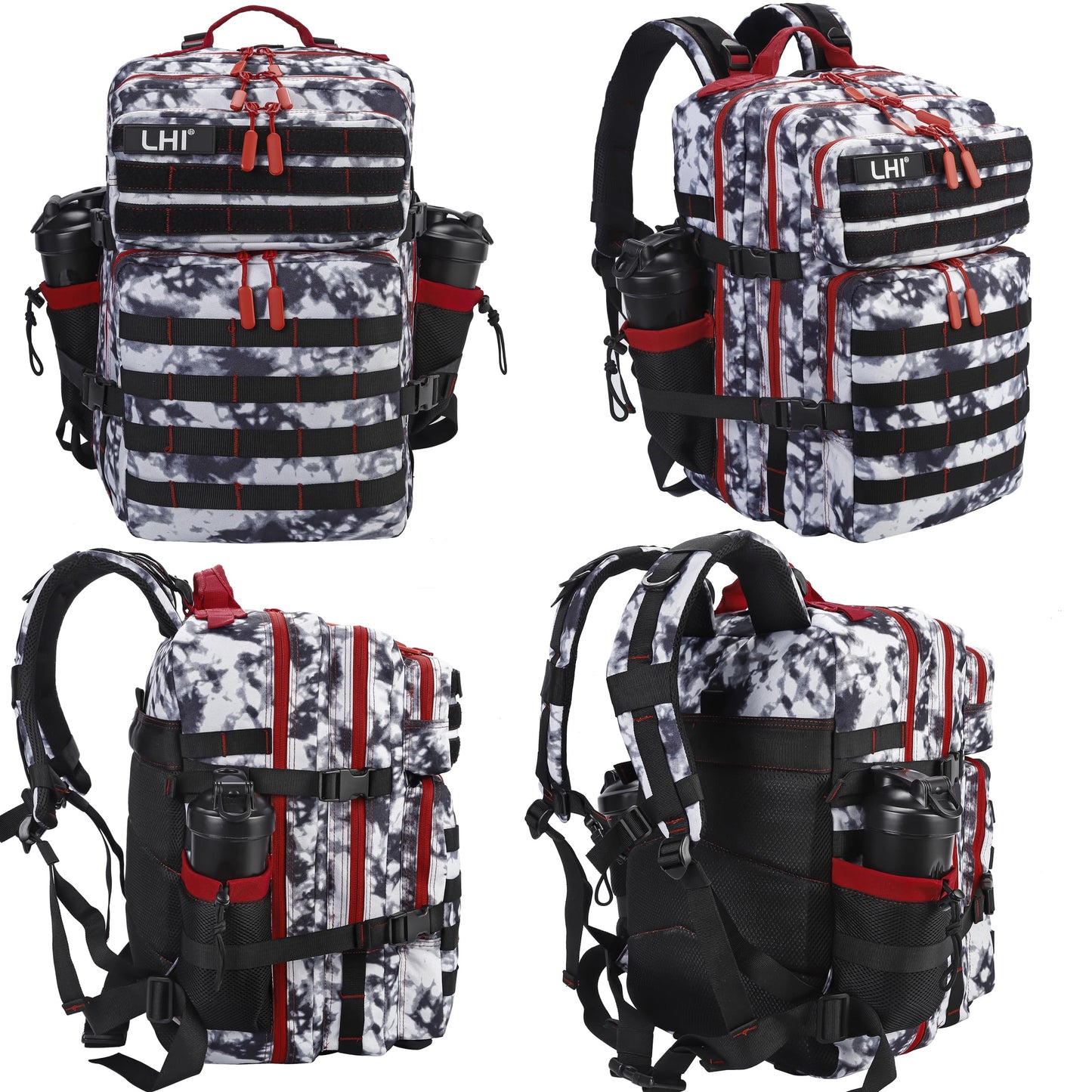 LHI Military Tactical Backpack for Men and Women 45L Army 3 Days Assault Pack Bag Large Rucksack with Molle System Black and white