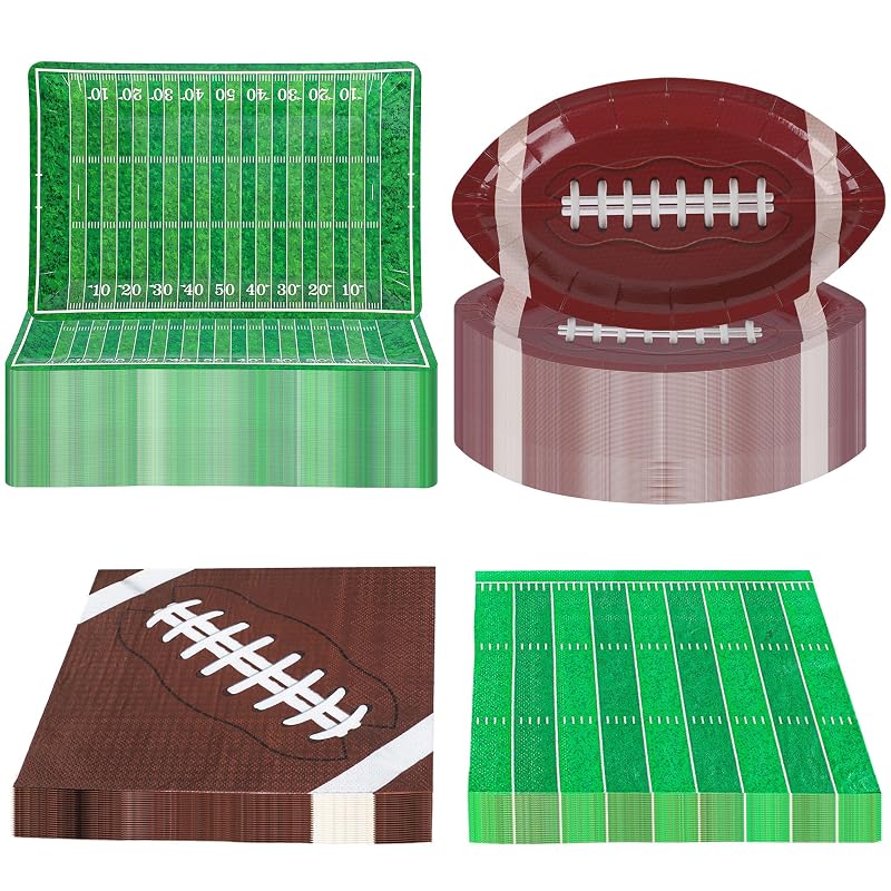 Football Theme Disposable Plates & Napkins Set for 48 Guests – 96 PCS Party Supplies