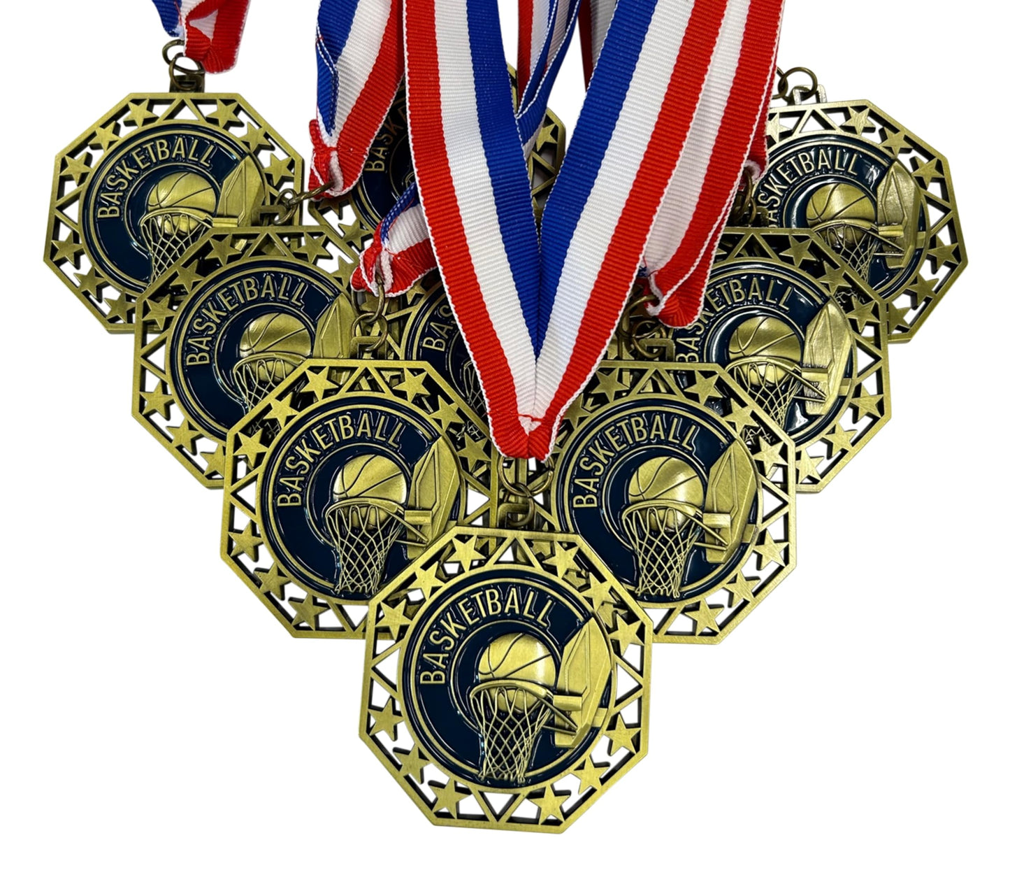 Express Medals Basketball Gold Medals Trophy Award with Neck Ribbons EMDC214BB - (Pack of 10)