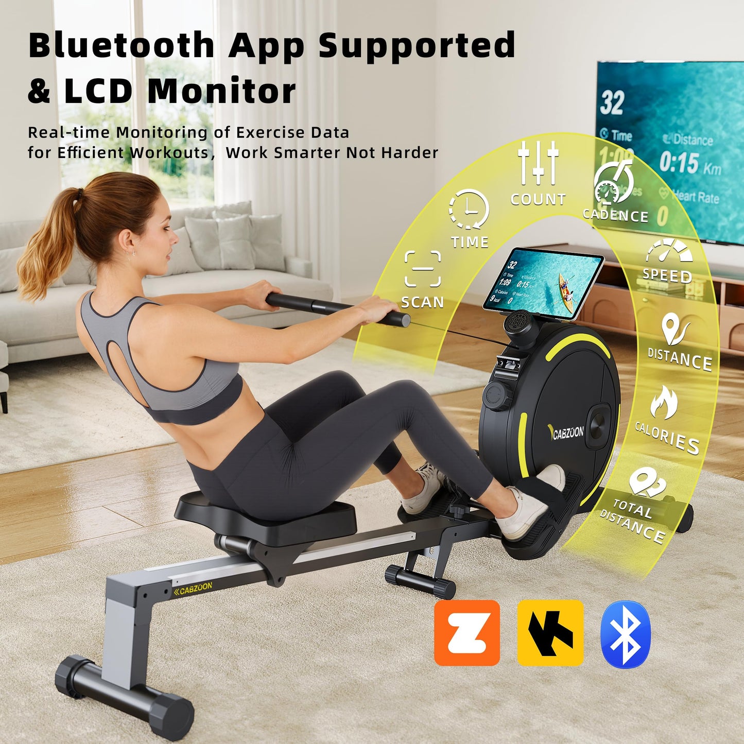 CABZOON Rowing Machines for Home，Magnetic Rowing Machine，Max 265lbs Weight Capacity, Quiet Rower with Tablet Holder，16 Levels of Resistance