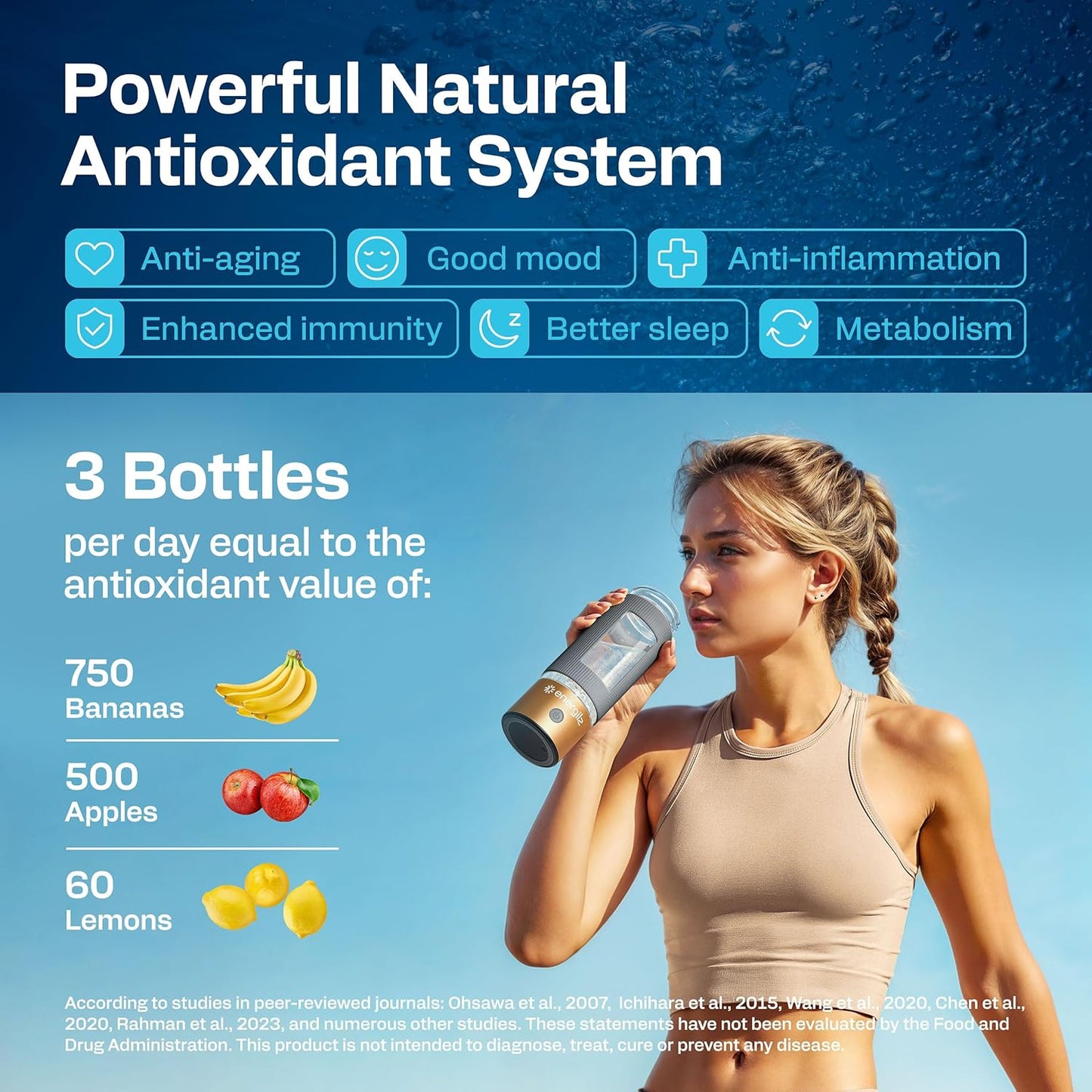 Hydrogen Water Bottle | Large 16.2 oz (480 ml) Hydrogen Water Bottle Generator 3000ppb | Hydrogenator Machine | SPE/PEM Hydrogenated Ionizer Generator (Steel w/Black)
