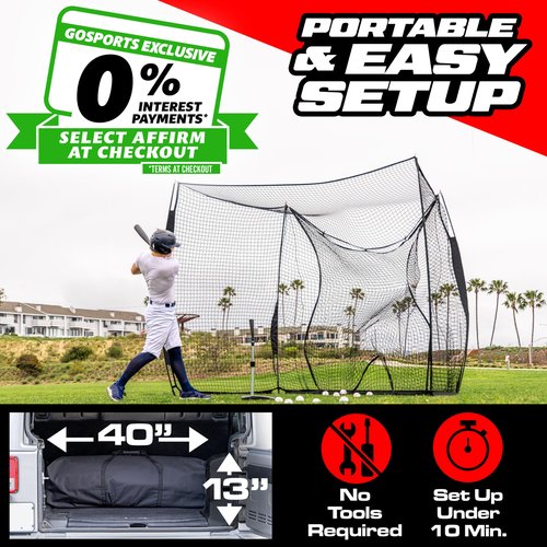 GoSports Baseball & Softball Portable Backstop Practice Net - 10 x 8 ft Hitting & Pitching Net for Backyard