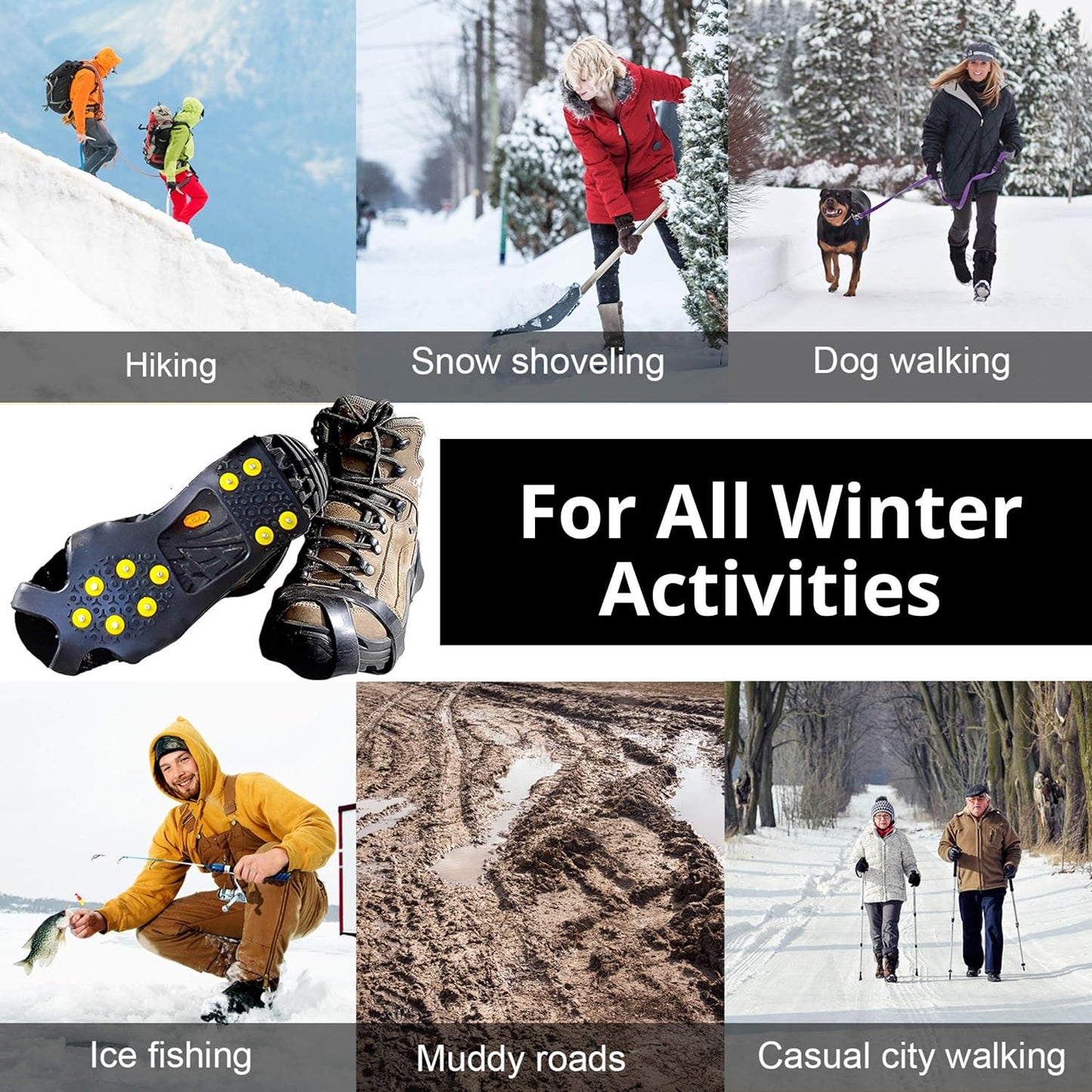 Ice Snow Traction Cleats - Lightweight Crampon Cleats for Walking on Snow & Ice - Anti Slip Grippers Fasten Quickly & Easily Over Footwear - Protable Grips for Shoes and Boots