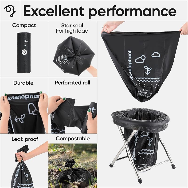 Green Elephant 15 Count Pack of 2 Portable Toilet Bags for Camping – Disposable Urinal Bags