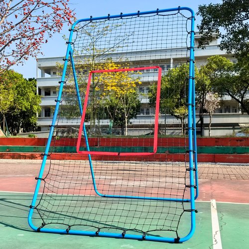Adjustable Volleyball Rebounder Net 7x4 ft with PU Volleyball and Stakes - Bounce Back Training Equipment for Practicing Volleying, Bumping, Spiking, Easy Set Up & Steady for Multi Sports (Blue)