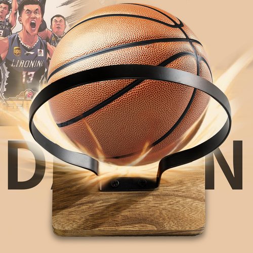 Daoun Basketball Holder Wall Mount with Wooden Base, 4 Pcs Ball Storage Holder for Football Basketball Soccer Rugby Display Rack - Boys Sports Accessories Organizer