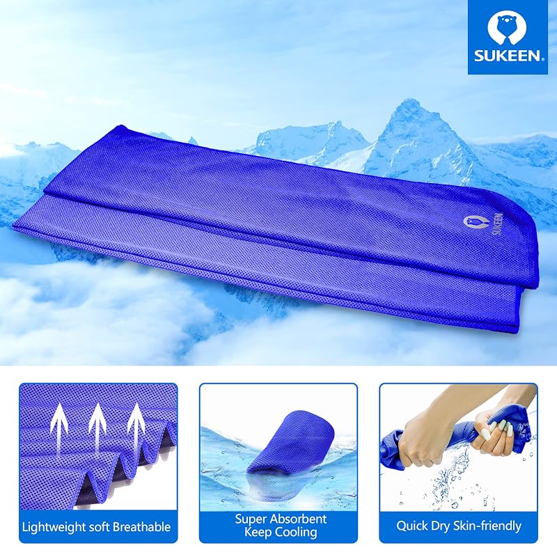 Sukeen 40x12 Inch Cooling Towels for Neck & Face - Blue/Grey/Royal Blue/Black, Reusable Sport Sweat Wrap