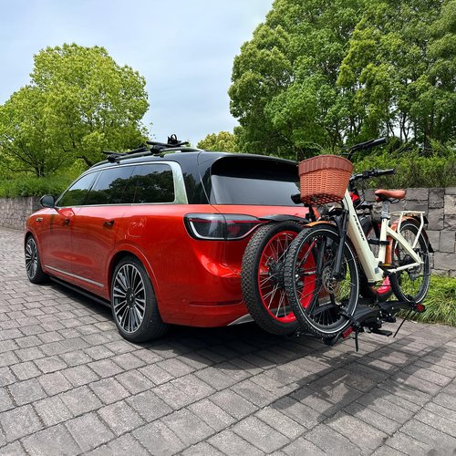 Terriplaze Foldable Electric Bike Rack Hitch Mount with Ramp for 2" Receiver, 2 Bike Rack for Car, Up to 4’’ Fat Tire, 136 lbs Capacity, with Locks, Tiltable, Wheels for Easy Transport