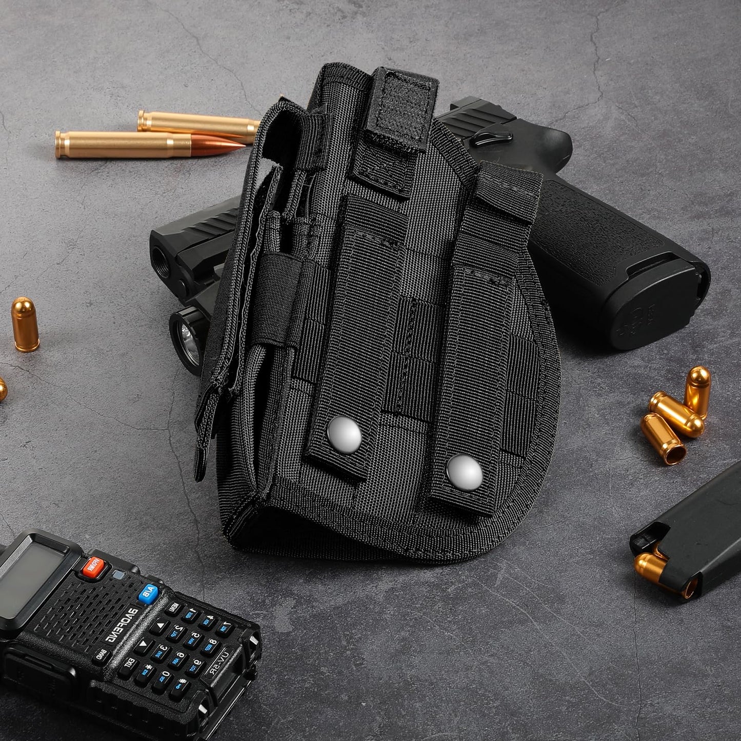 Tactical Molle Belt Gun Holster, Universal Adjustable Pistol Holsters with Mag Pouch Fits S&W M&P Shield M1911 Glock 17 26 42 (Black - Right Hand)