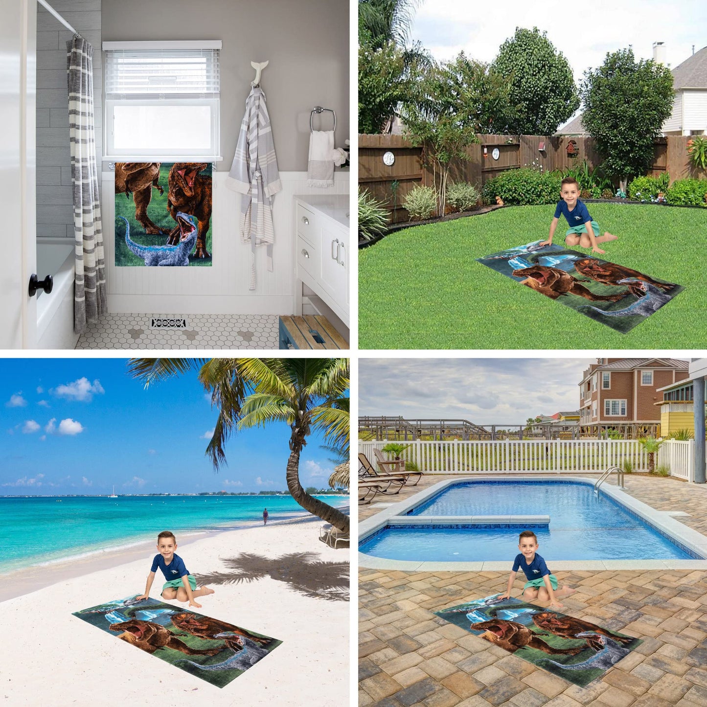 Jurassic World Dominion Blue Velociraptor and Rexy T-Rex Super Soft Cotton Bath/Pool/Beach Towel, 58 Inches x 28 Inches, By Franco Kids