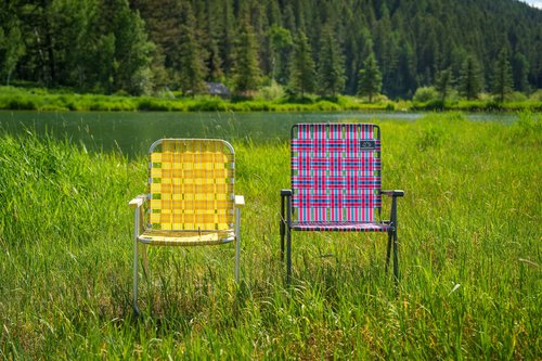MOUNTAIN SUMMIT GEAR Retro Webbed Camping Chair - Lightweight, Foldable, Durable Steel Frame, 300lb Capacity, Vintage Red/Blue Stripes by Caddis Sports
