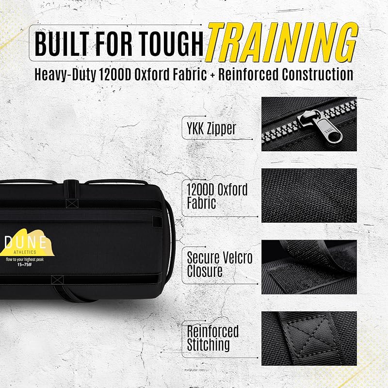 Sandbags for Working Out - Unfilled Fitness Sand Bag with 9 Handles, Dark Gray, Medium (15-75 lbs) - Durable 1200D Oxford